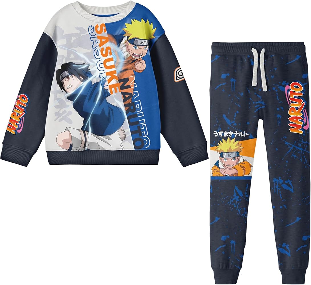 Bioworld Naruto Sasuke Vs. Naruto Oversized Graphic Youth Sweatshirt and Joggers 2-Piece Set