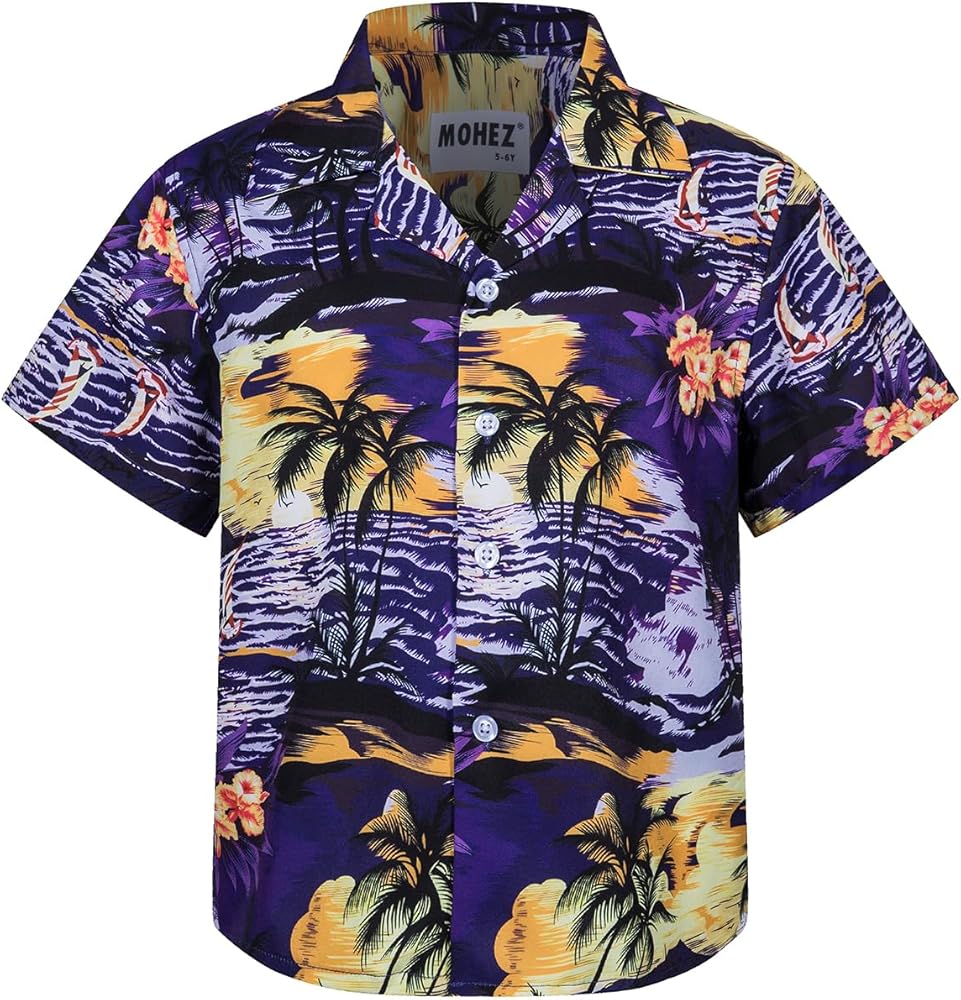 Little & Big Boys Hawaiian Shirts Short Sleeve Summer Beach Tropical Casual Aloha Luau Shirts Top for Kids