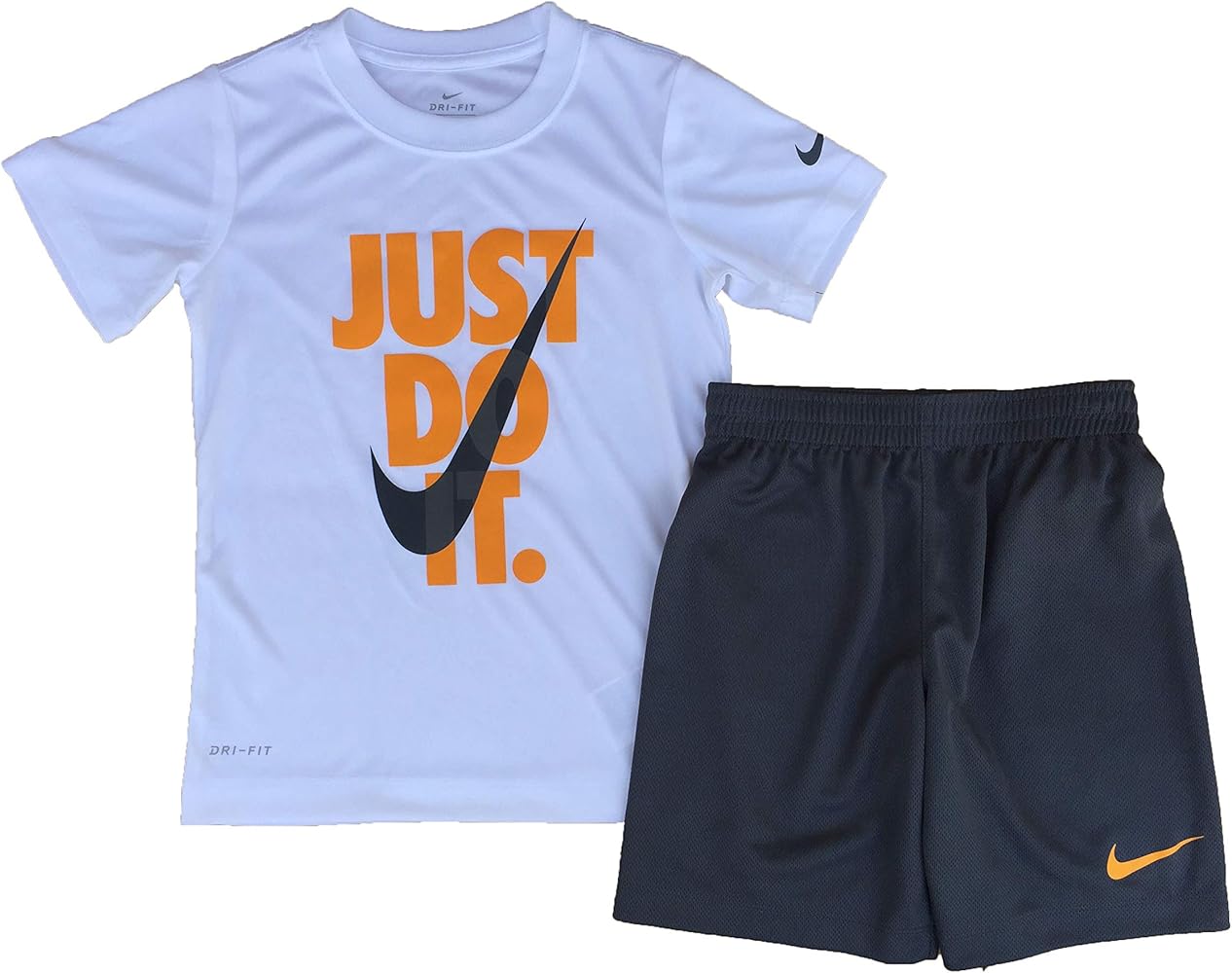 Nike Boy`s Dri-Fit T-Shirt & Shorts 2 Piece Set (White(86F026-G1A)/Yellow, 7)