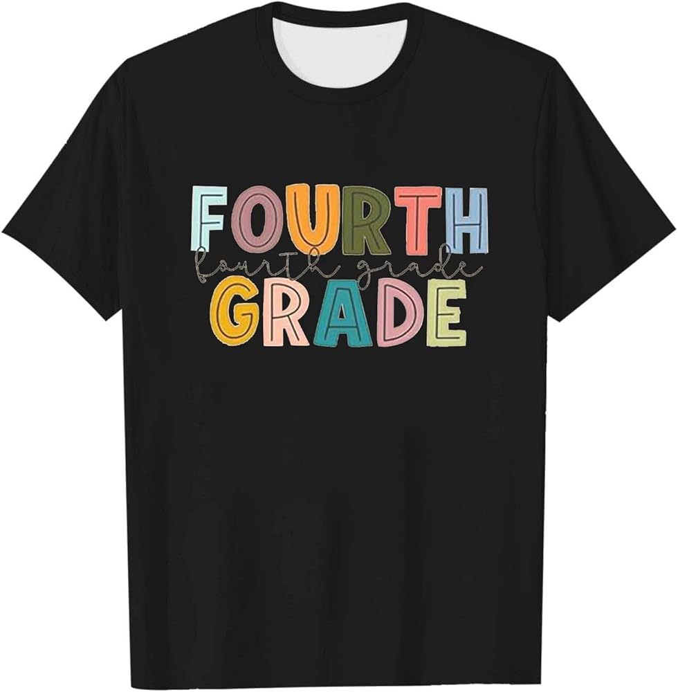 Fourth Grade Tshirts for Boy Girls 4th Grade Teacher Kids Retro T-Shirt Back to School Tee Tops Fashion Cotton Tops