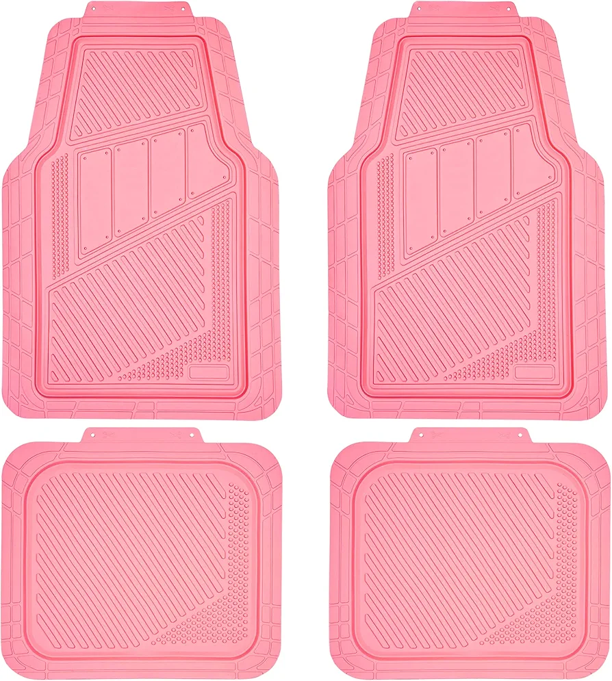 CAR PASS Heavy Duty Rubber Floor Mats Pink 4-Piece Car Mat Set - Universal Waterproof for SUV Truck, Durable All-Weather Mats，Car Women,Girly(All Pink)