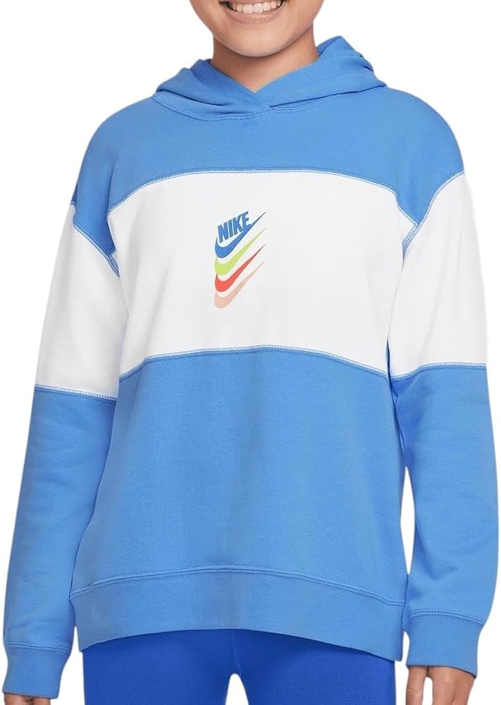 Nike Boys' Pullover Hoodie, Sportswear (US, Alpha, Medium, Regular, University Blue/White)