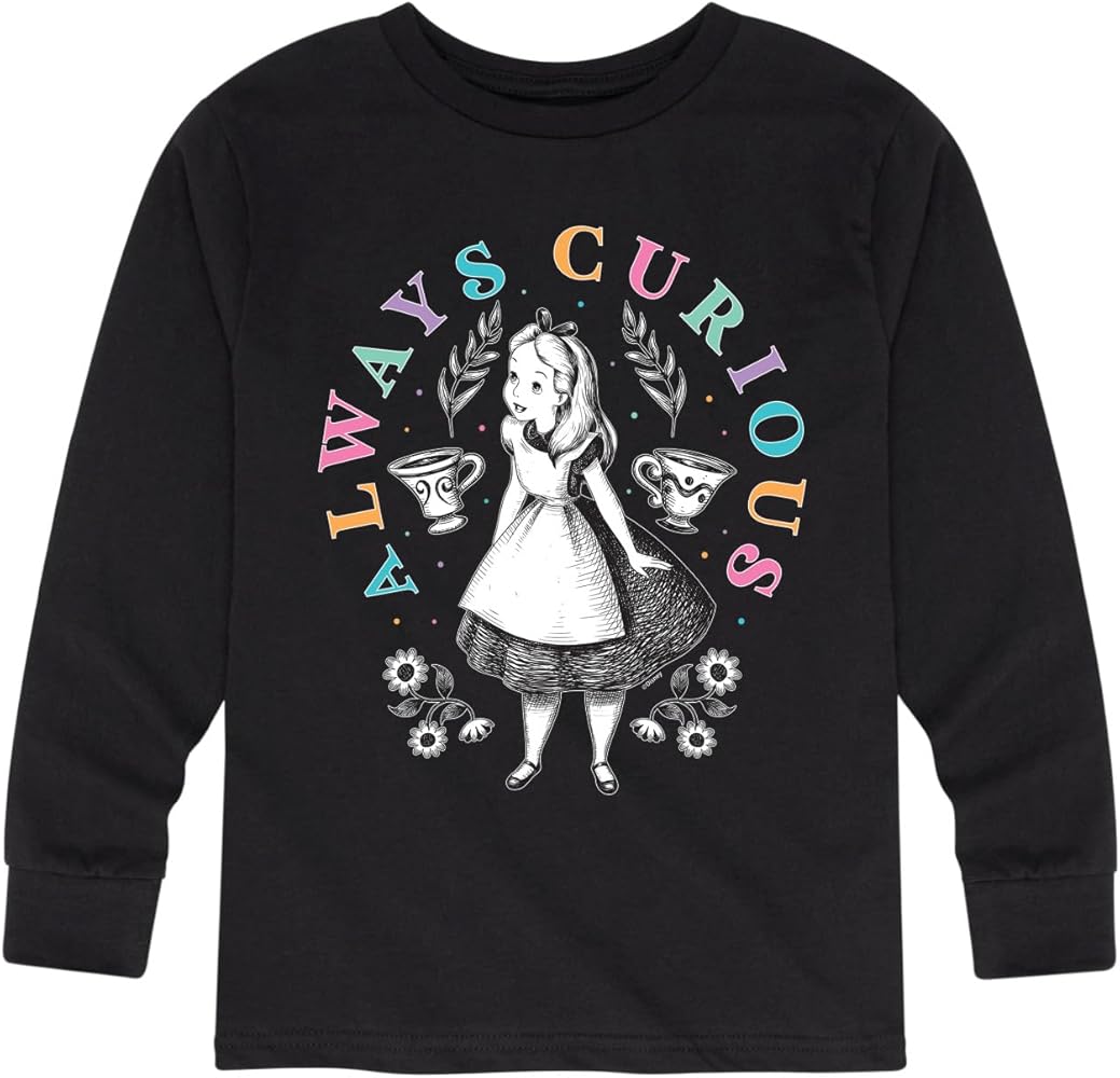 Disney Alice in Wonderland - Always Curious - Toddler and Youth Long Sleeve Graphic T-Shirt