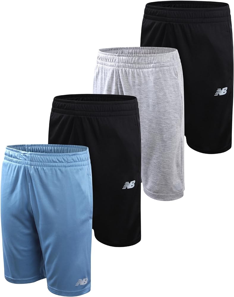 New Balance Boys’ Active Shorts - 4 Pack Performance Mesh Boys Basketball Shorts - Workout Gym Shorts for Boys (4-20)