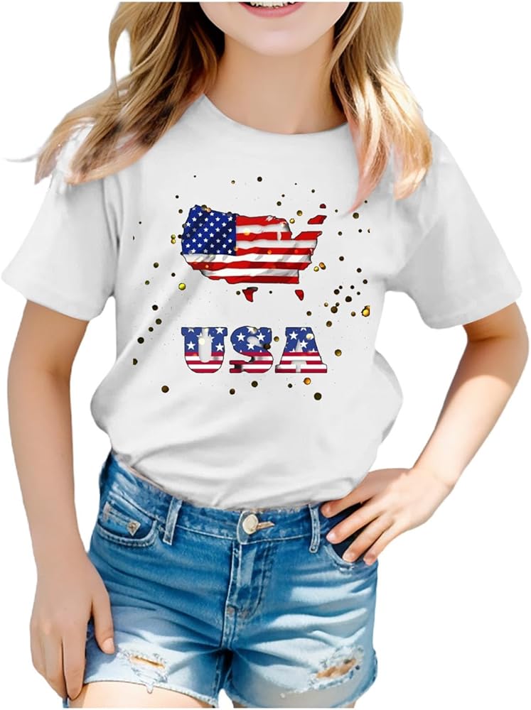 Toddler Boy Girl Fourth of July Shirt 3D Graphic Printed Tops Tee Cute Short Sleeve Crew Neck Tshirts for Kids Boys Girls,American Flag Shirts for Boys,4Th of July Shirts Boys