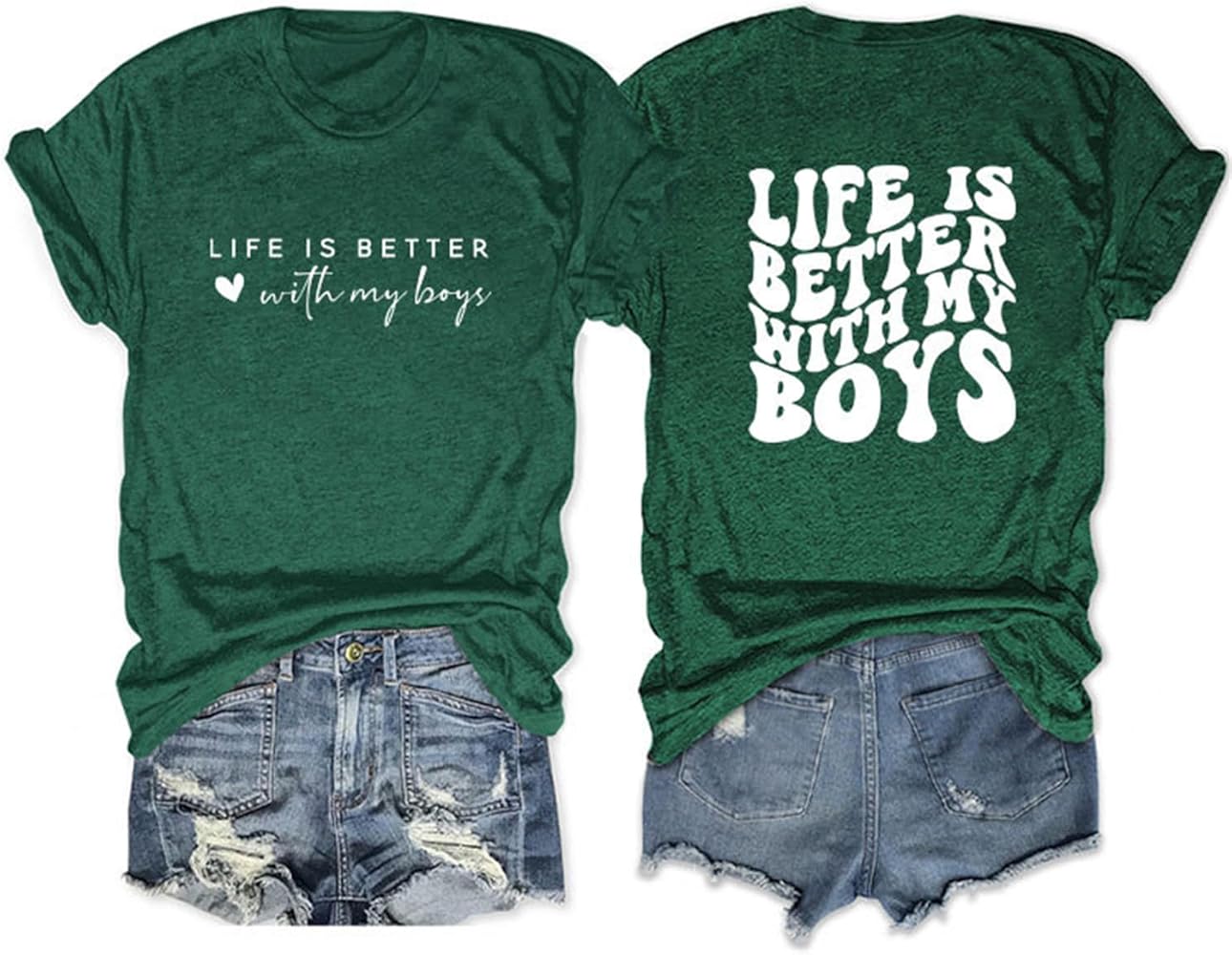 Life is Better with My Boys Shirt Women Fashion Graphic Boy Mama Shirts Casual Crewneck Short Sleeve T-Shirt Tops