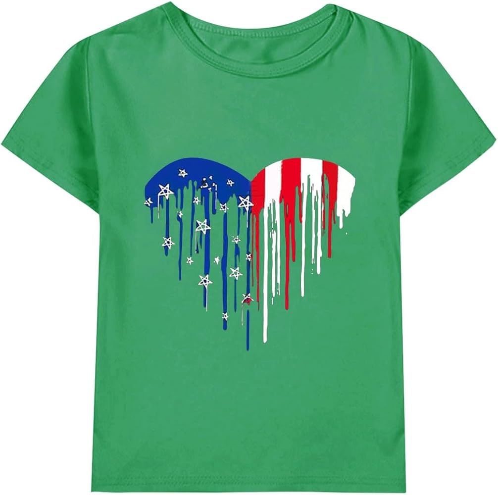 Boys Girls 4th of July American Flag Patriotic Cotton T Shirt Kids Independence Day Outfit Tops Toddler Graphic Tees