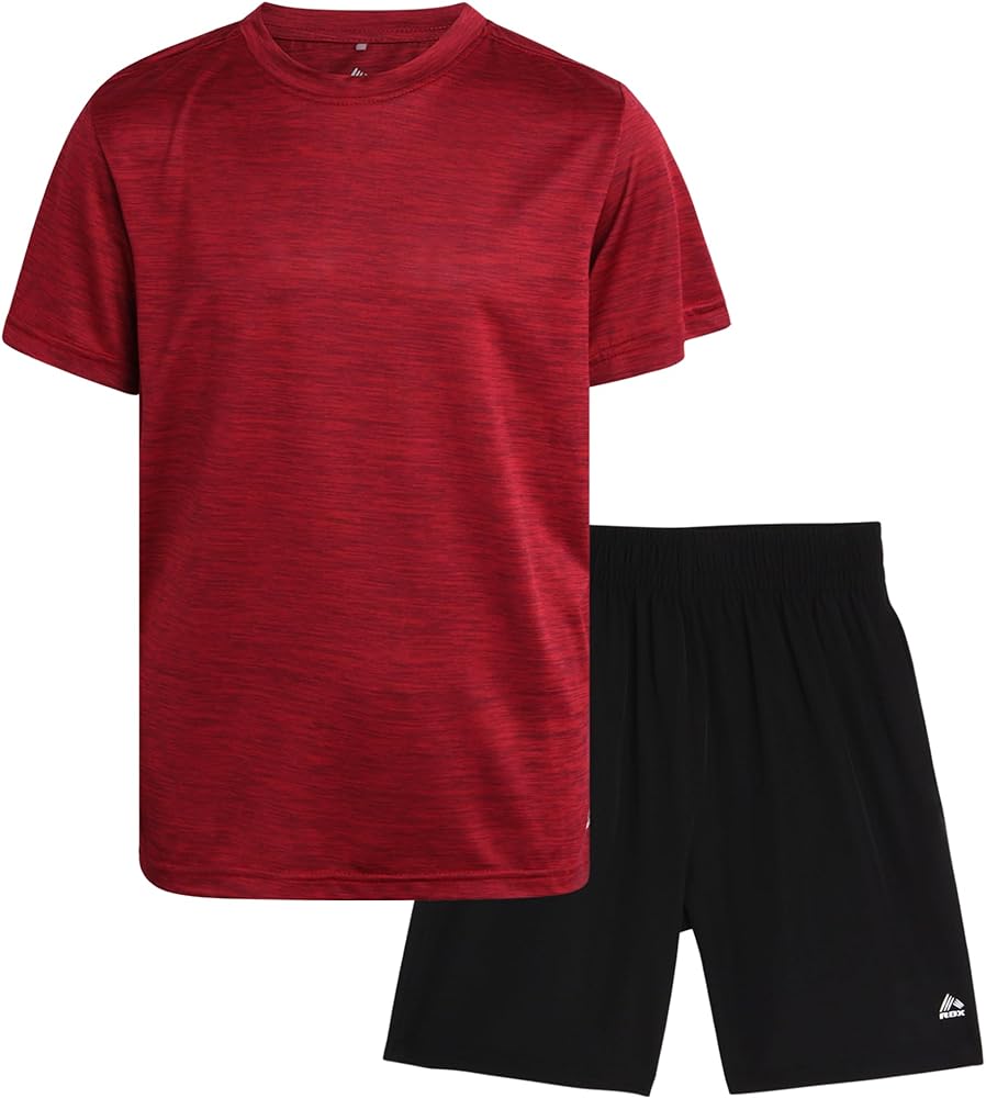 RBX Boys' Active Shorts Set - 2 Piece Short Sleeve T-Shirt and Woven Hybrid Tech Shorts - Summer Clothing Set for Boys (4-12)