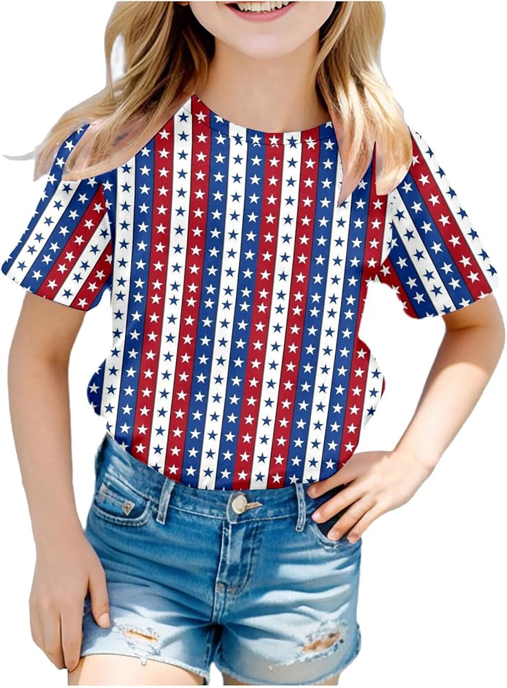 Kids 4th of July T-Shirt for 1-8 Years Red White Blue Tees Shirt Classic Short Sleeve Round Neck Independence Day Tops Tees 3-10 Years,American Flag Shirts for Boys,4Th of July Shirts Boys