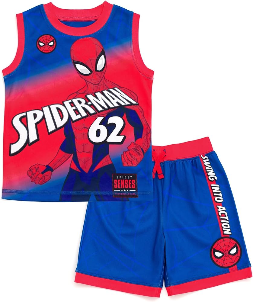 Marvel Spider-Man Miles Morales Mesh Jersey Tank Top Shirt and Basketball Shorts Toddler to Big Kid