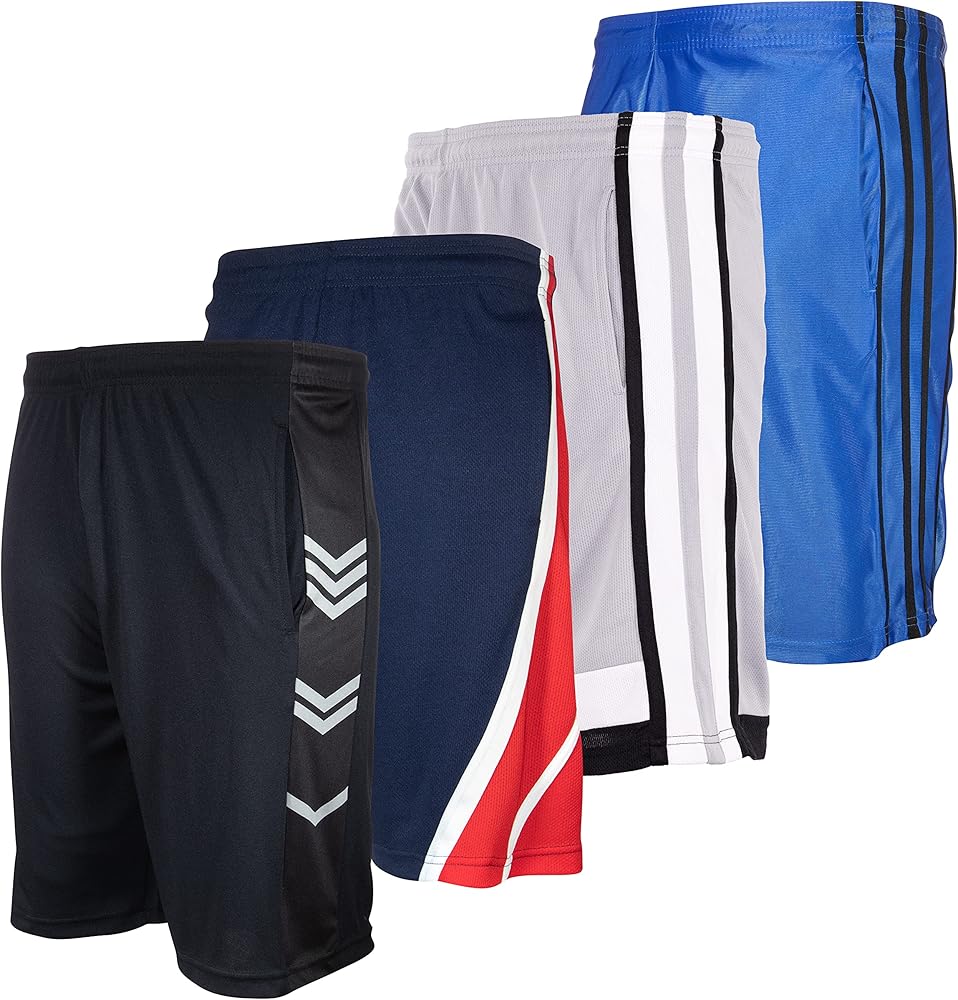 High Energy Boys Athletic Shorts with Pockets for Basketball, Fitness, and Sports, Dri-Fit Wear, Boys Shorts 4 Pack