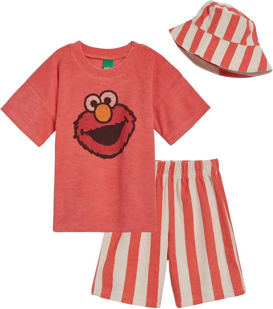 Sesame Street Elmo T-Shirt Shorts and Hat 3 Piece Outfit Set Infant to Toddler