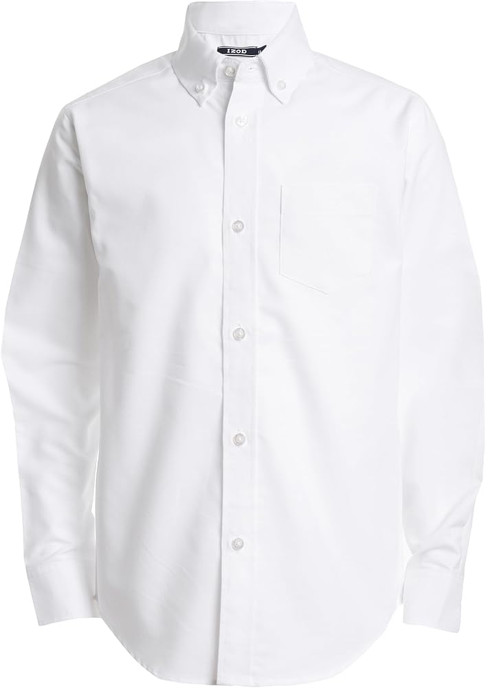 IZOD Boys' Long Sleeve Solid Button-Down Collared Oxford Shirt with Chest Pocket