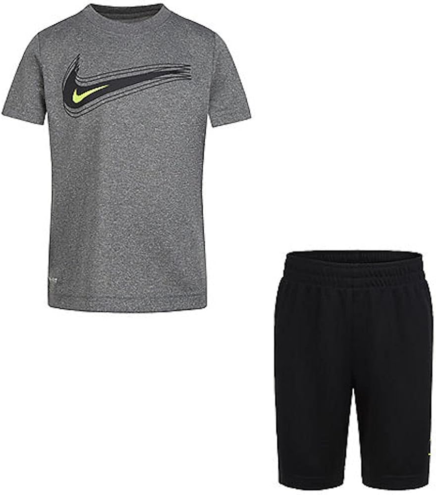 Nike Little Boys Value Dri Fit T-Shirt and Shorts Set, 2 Piece Size 6 Grey/Black