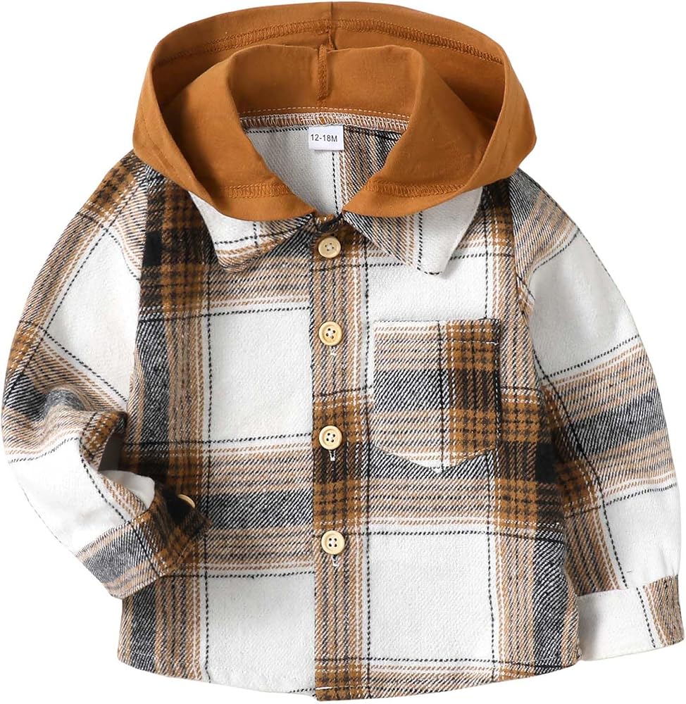 Baby Toddler Boys Long Sleeve Shirt Flannel Buffalo Plaid Shirts Button Down Jacket Top Outfit Fall Winter Clothes