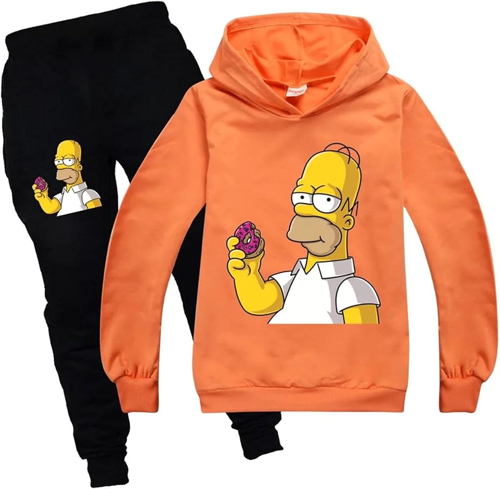 Little Boys Girls The Simpsons Hooded Tracksuit Pullover Sweat Suit,Graphic Hoodies+Jogging Pants Set for Kids/Teens