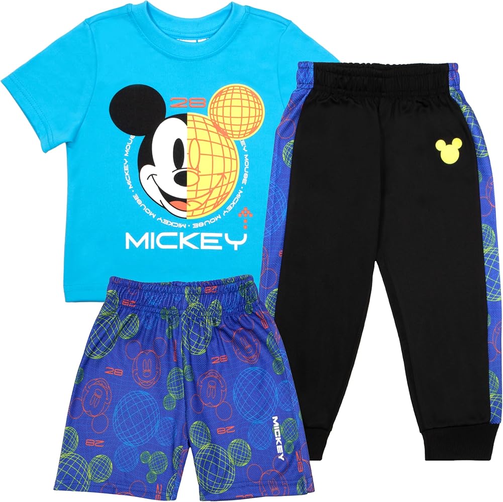 Disney Mickey Mouse Face Boys 3-Piece Set - Short Sleeve T-Shirt, Shorts, and Sweatpants 3-Pack Bundle Set