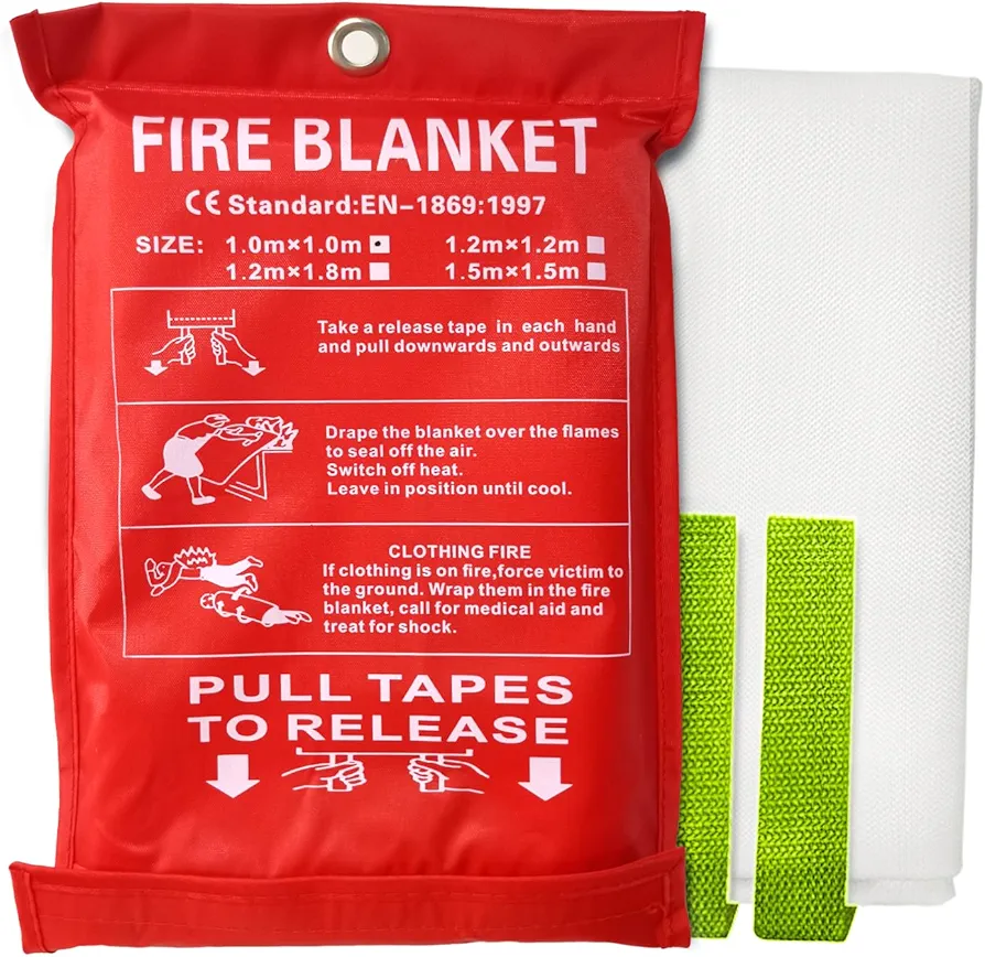 Fire Blanket, 40"x 40"Emergency Fire Blanket for Home and Kitchen, Fiberglass Suppression Flame Retardent Safety Fire Blanket for School Fireplace Grill Car Office Garage Welding