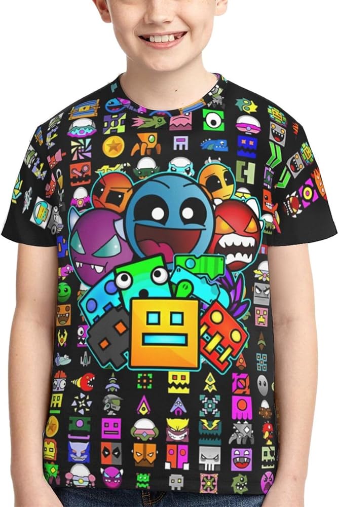 Geometry Dash Boys' 3D Printed Novelty Shirt Casual Tops T-Shirt Tees for Boys and Girls