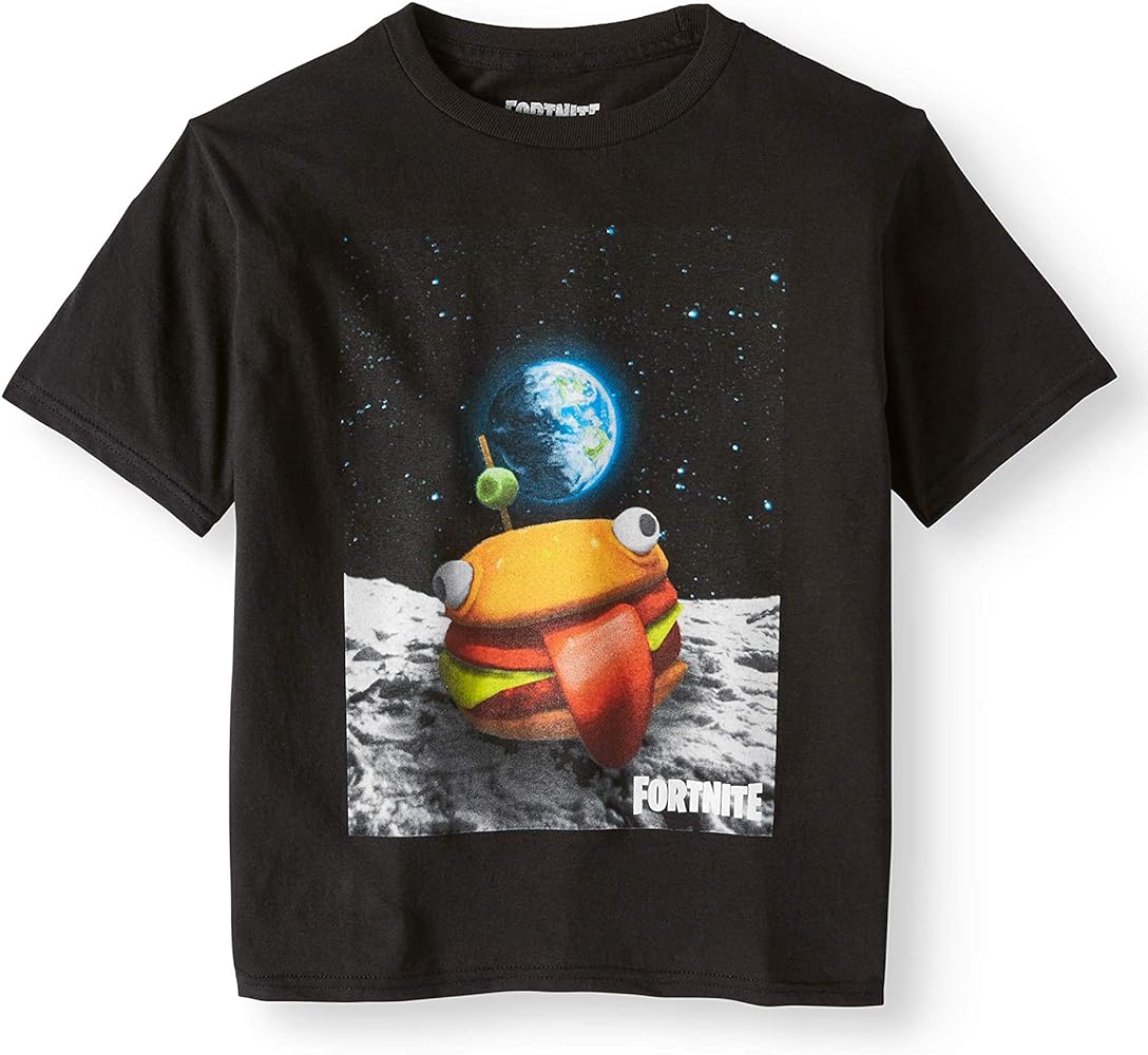 Fortniite Boys T-Shirt Black with Durrr Burger on The Moon Game Fan Tee