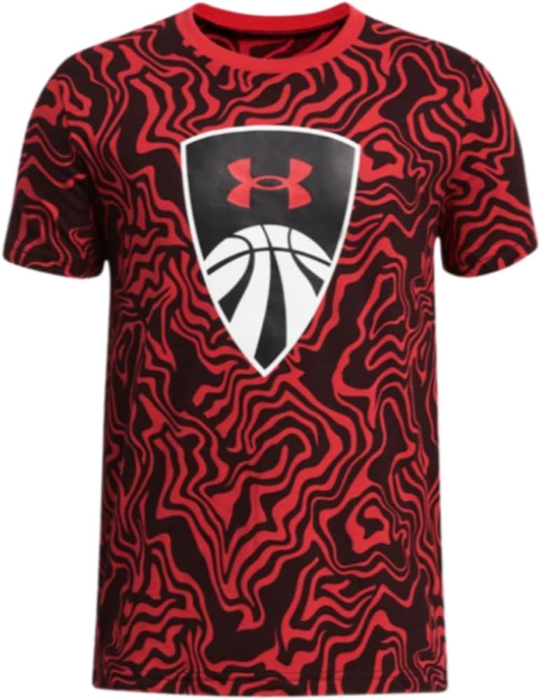 Under Armour Boys Shield Basketball Short Sleeve Shirt (US, Alpha, X-Large, Regular, Regular, RED/BLACK)