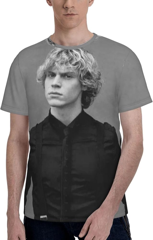 Evan Peters T Shirt Mens Summer Comfortable Fit Soft Short Sleeve Round Neck Basic Tee Tops