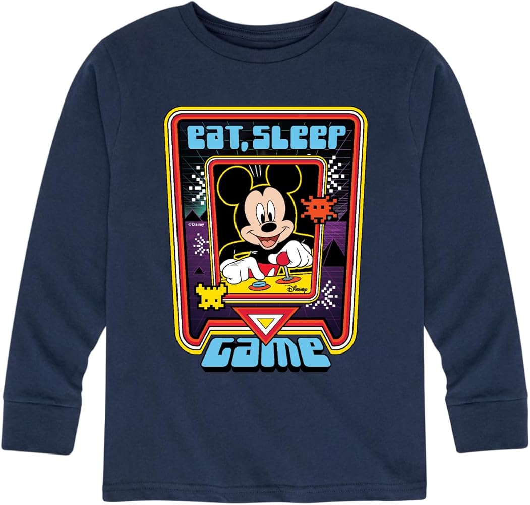 Disney Mickey & Friends - Eat, Sleep, Game - Toddler and Youth Long Sleeve Graphic T-Shirt