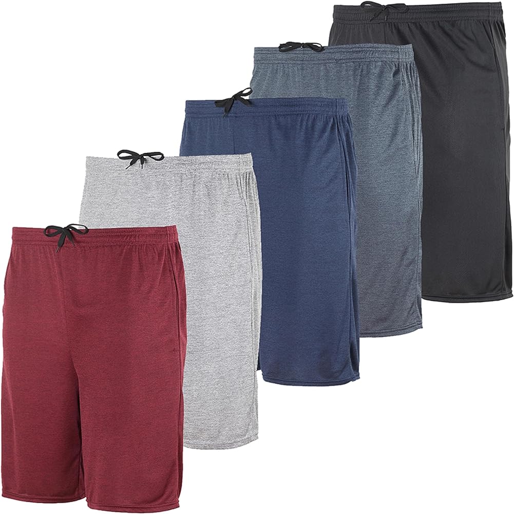 Real Essentials Boys' 5-Pack Mesh Active Athletic Performance Basketball Shorts with Pockets