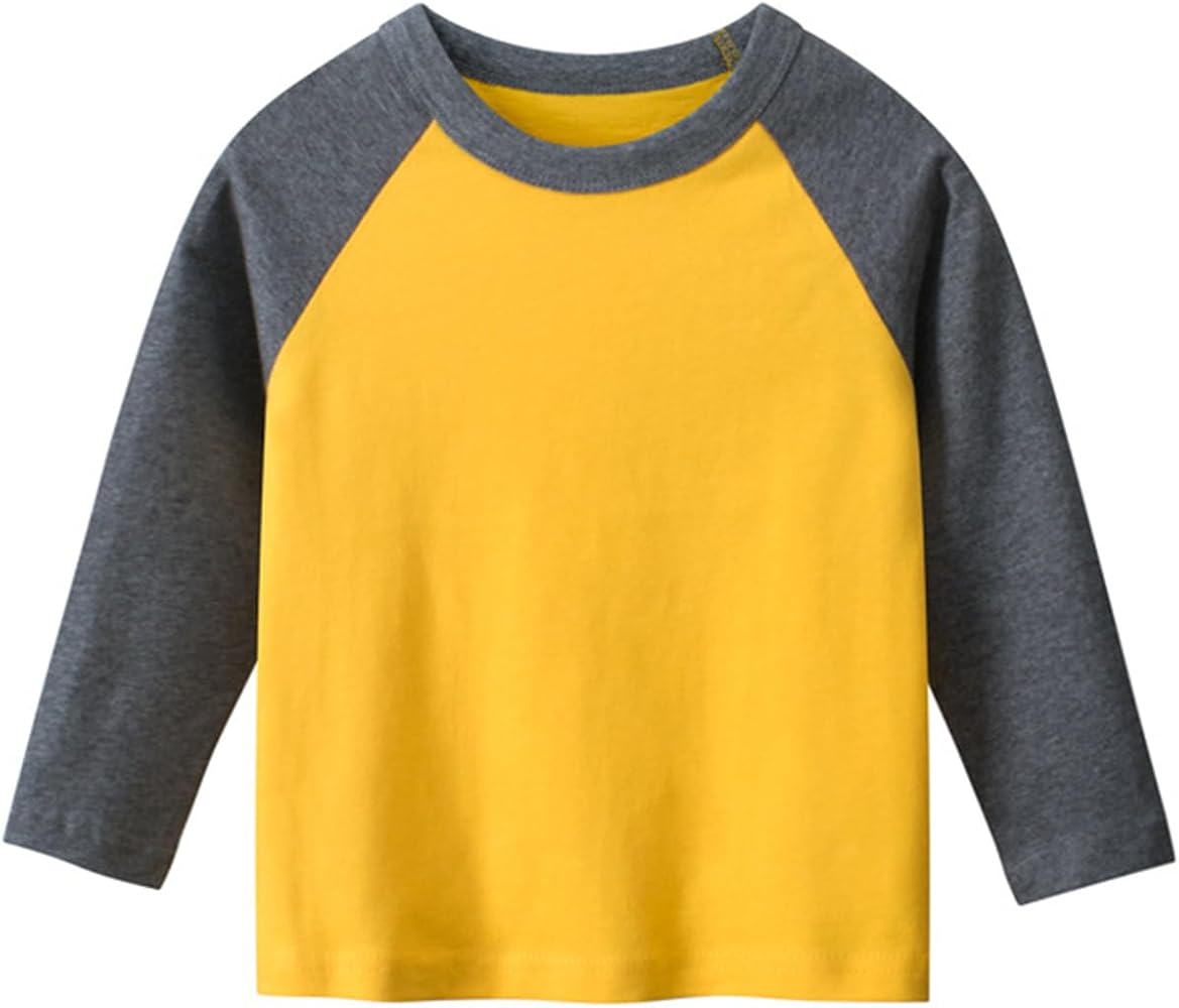 Toddler Baby Boys Long Sleeve Pullover Crew Neck Color Blocking T-Shirts Soft Basic Kids' Tees Top