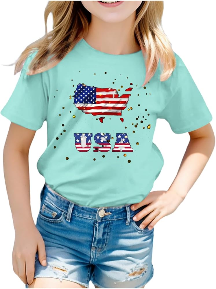 Toddler Boy Girl Fourth of July Shirt 3D Graphic Printed Tops Tee Cute Short Sleeve Crew Neck Tshirts for Kids Boys Girls,Fourth of July Toddler Boy,Toddler 4Th of July Shirt