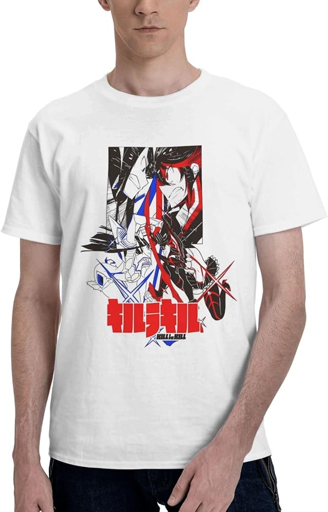 Anime T Shirts Kill La Kill Mens Summer Cotton Tee Crew Neck Short Sleeve Shirts White