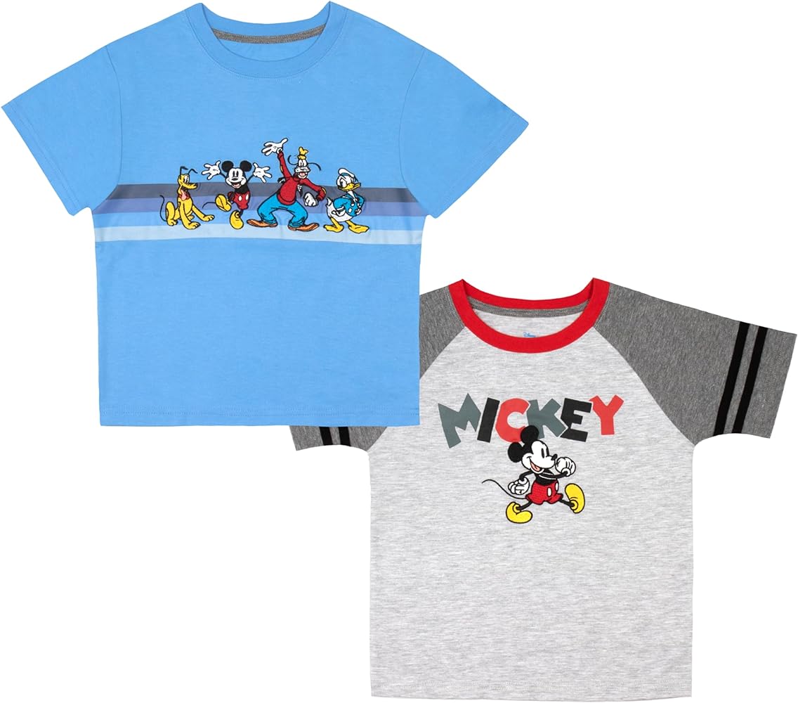 Disney Mickey Mouse and Friends & Cars Lightning McQueen Boys 2-Pack Short Sleeve T-Shirt Bundle Set for Kids