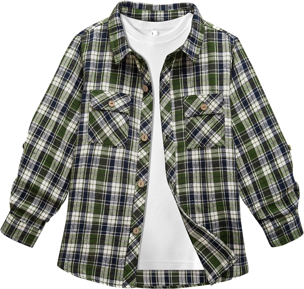 Boys Plaid Flannel Shirts Long Sleeve Casual Button Down Shirts Collared Fall Clothes