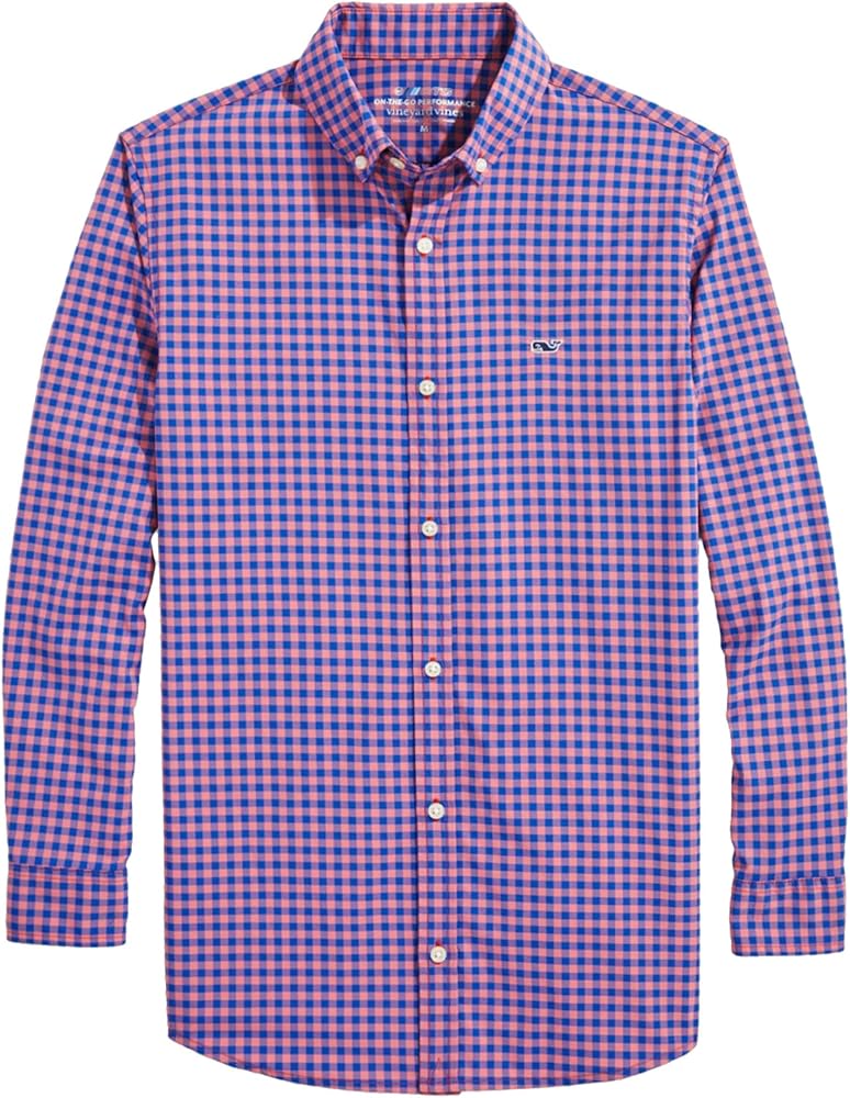 vineyard vines Boys' Arawak Gingham On-The-go Nylon Performance Whale Shirt