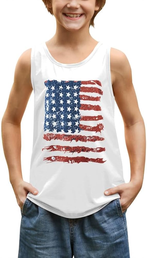 BesserBay Unisex Kid's 4th of July Tank Top American Flag Patriotic Cotton Sleeveless Shirt 1-14 Years