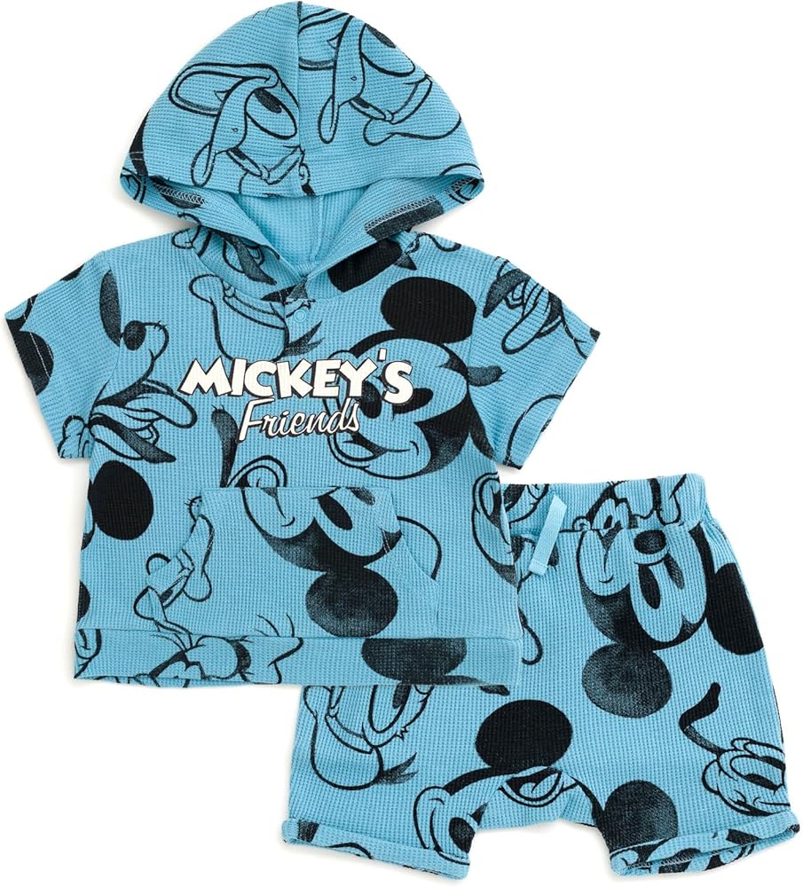 Disney Lion King Mickey Mouse Waffle Knit Pullover Hoodie and Shorts Newborn to Toddler