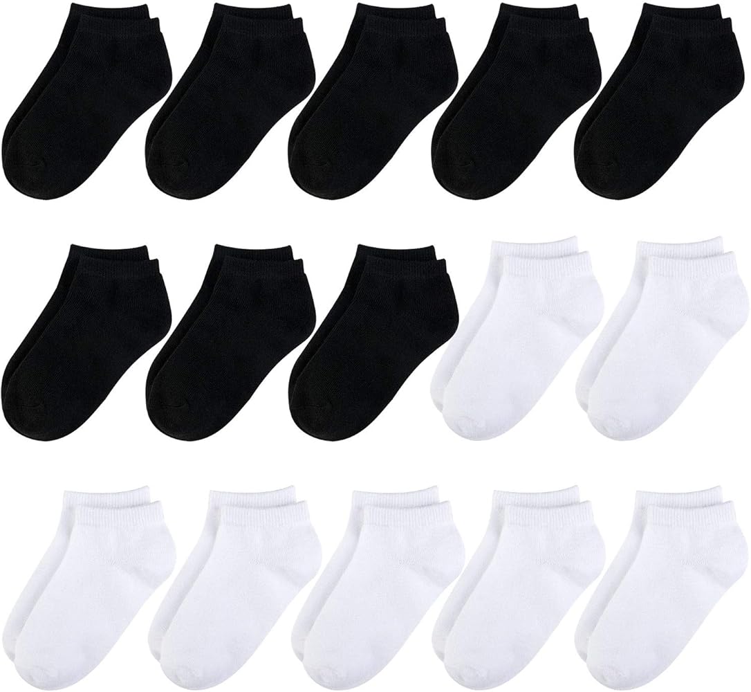 BOOPH 15 Pcs Kids Socks for Boys Girls Half Cushion Low Cut Athletic Ankle Socks