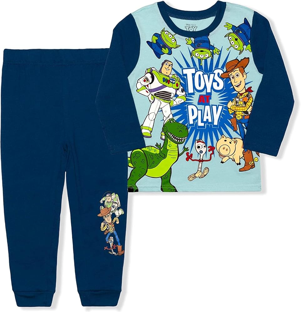 Disney Toy Story Buzz Lightyear, Woody and Aliens Boys Long Sleeve Shirt and Pants Set for Toddler and Little Kids