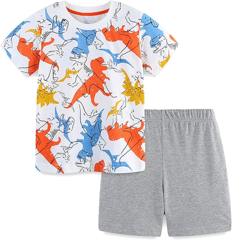 Toddler Boy Shorts Set Cartoon Dinosaur Print Pattern Short Sleeve T-Shirt And Shorts Summer 2 Piece Outfits