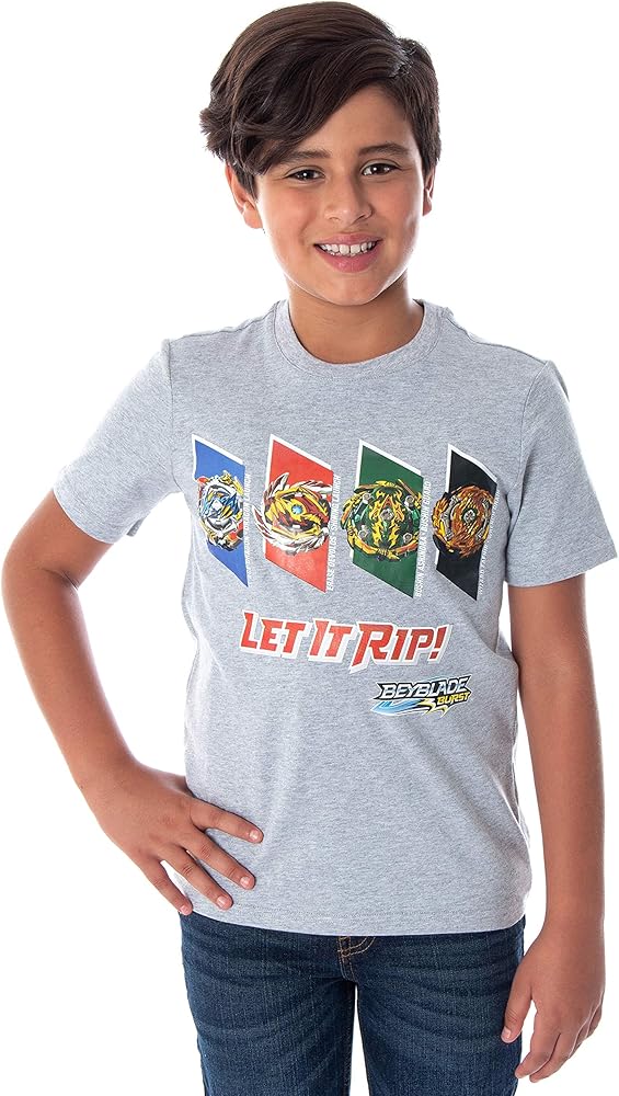 Beyblade Burst Boys' 4 Spinner Tops Wizard Fafnir Ace Dragon Erasre Delvos Let It Rip! T-Shirt