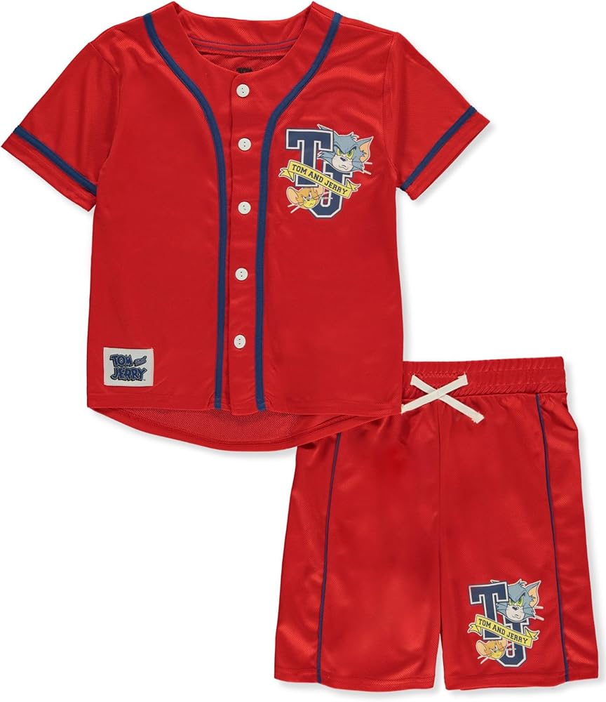 Tom & Jerry Boys' 2-Piece Baseball Jersey Shorts Set Outfit - red, 6-7