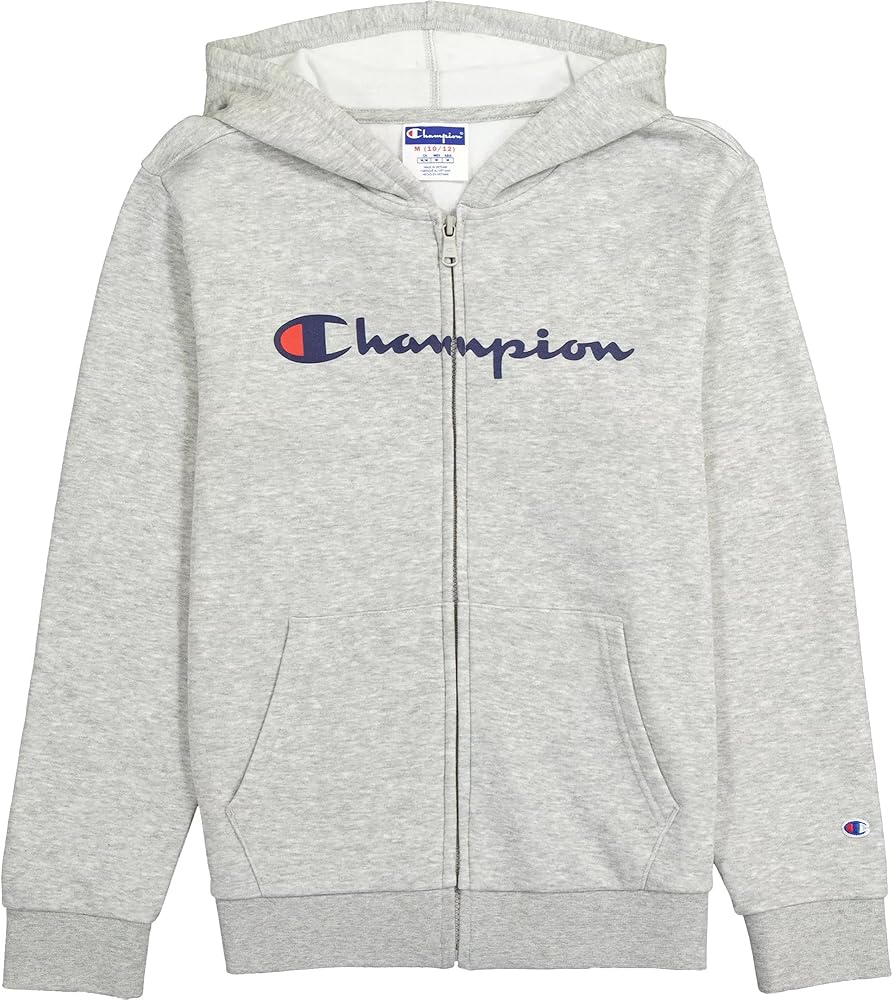 Champion Boys' Long-Sleeve Powerblend Front Full-Zip Hoodie (US, Alpha, Medium, Regular, Oxford Grey Heather)