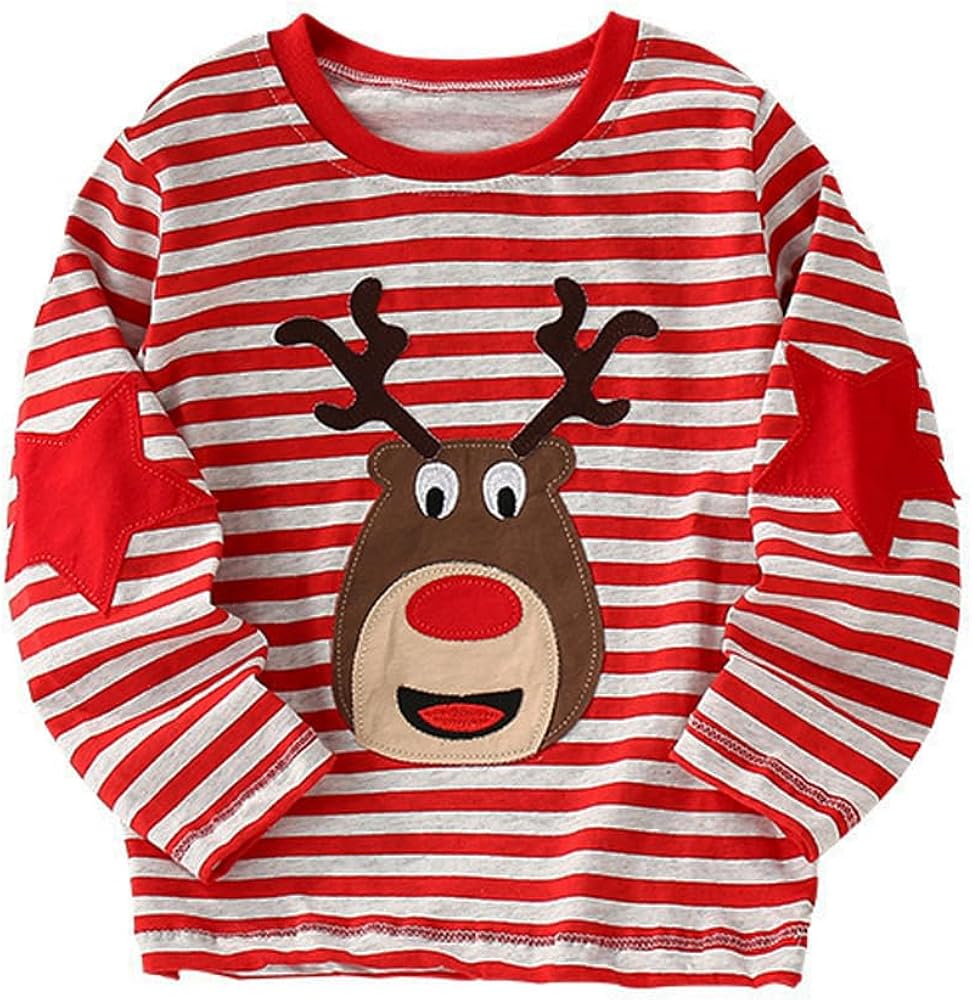 Toddler Boys Girls Ugly Christmas Shirts Long Sleeve Tees Little Kids Xmas Funny Reindeer Santa Tops 2-7 Years