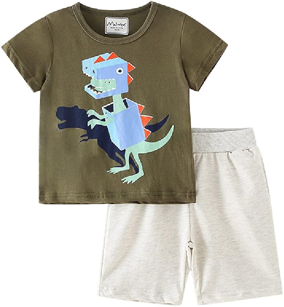 Quenny Children's Suit,Summer Boys' Dinosaur Printed Short-Sleeved and Shorts Two-Pieces Suits.