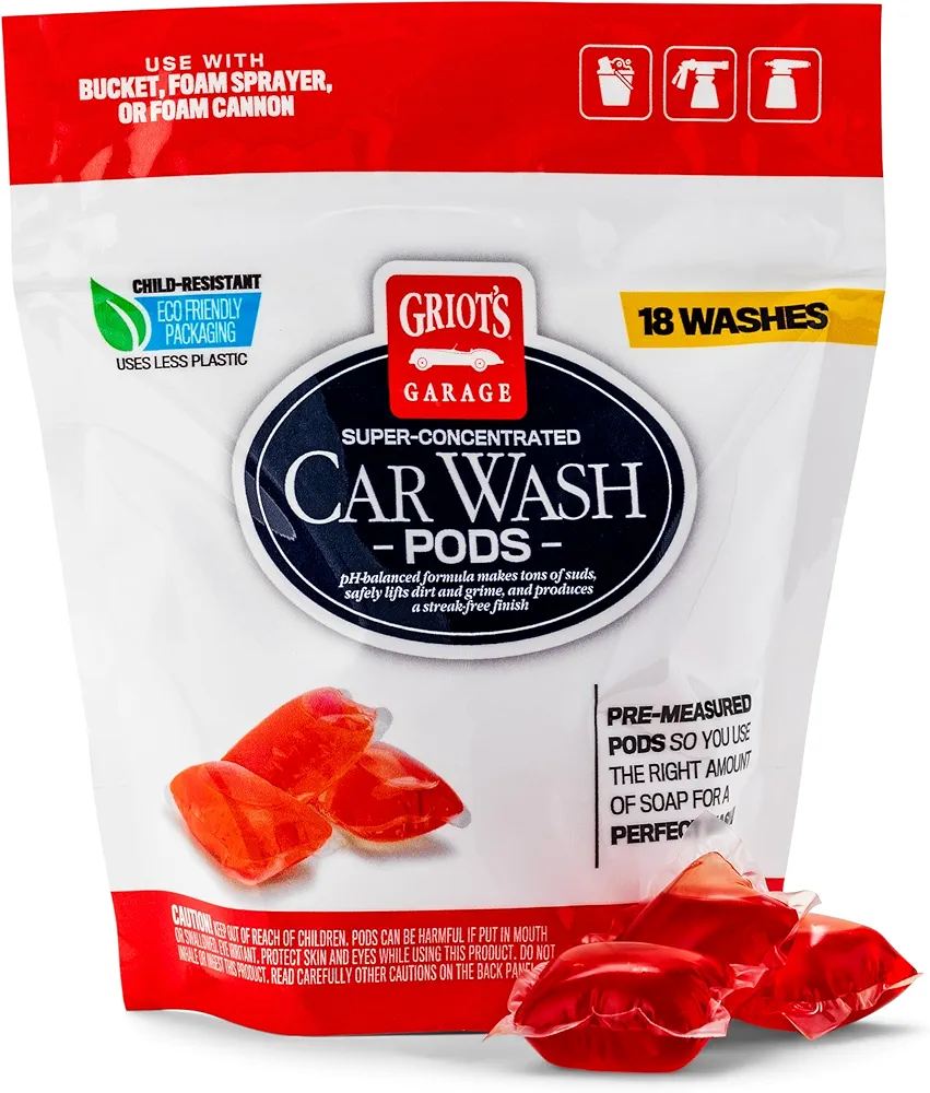 Griot's Garage 10846 Super-Concentrated Car Wash Pods 18pc – Easy to Use PH Neutral Concentrated Pods Work in Wash Buckets, Foam Cannons, & Foaming Sprayers – Safe On All Exterior Surfaces