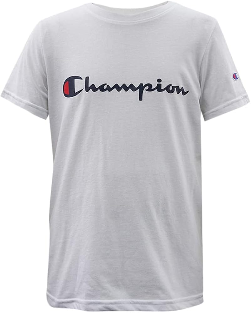 Champion Boys Heritage Short Sleeve Cotton Logo Tee Kids (Heritage White, X-Large)