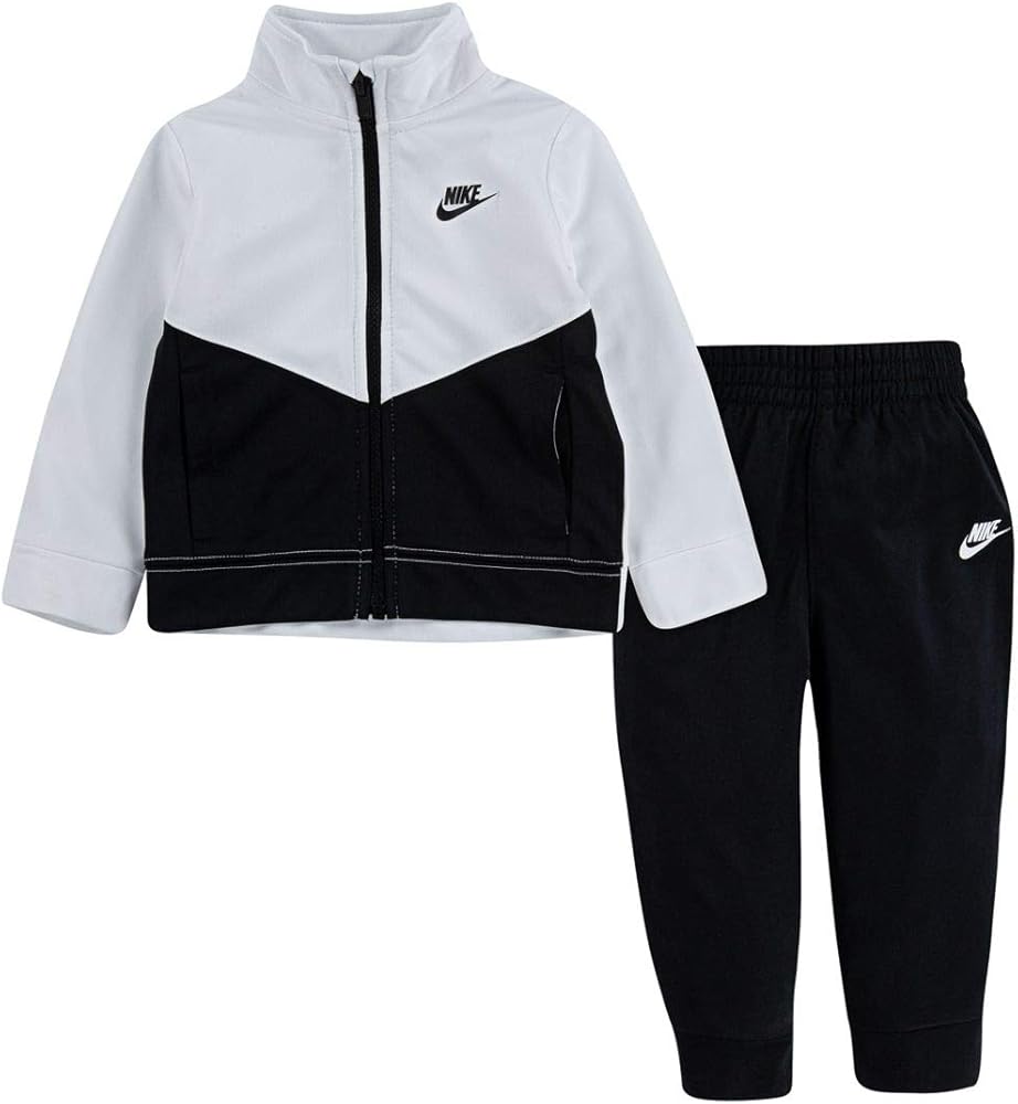 Nike Boy`s Zip Track Jacket & Jogger Pants Set (Black(76F192-023)/White, 2T)