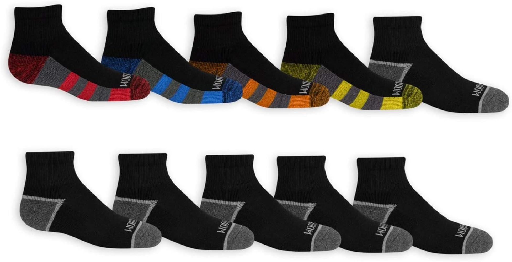 Fruit of the Loom Boys' Half Cushion Ankle Socks (10 Pack) (Medium, Black)