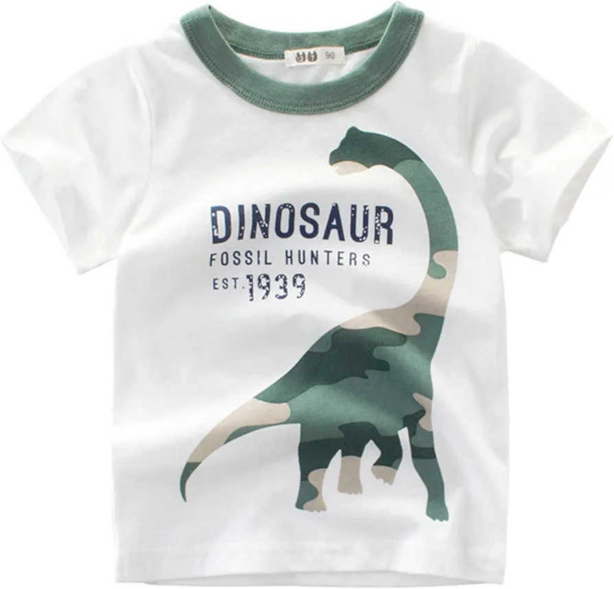 Lykmera Shirts for Baby Dinosaur Short Sleeve T Shirt Kids Boys Tops Crewneck Tee Shirts Camouflage Tops (White, 6-7 Years)