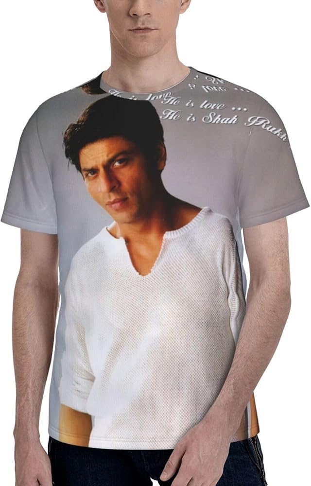 Shah Rukh Khan T Shirt Boys Summer Comfortable Fit Soft Short Sleeve Round Neckline Basic Tee Tops